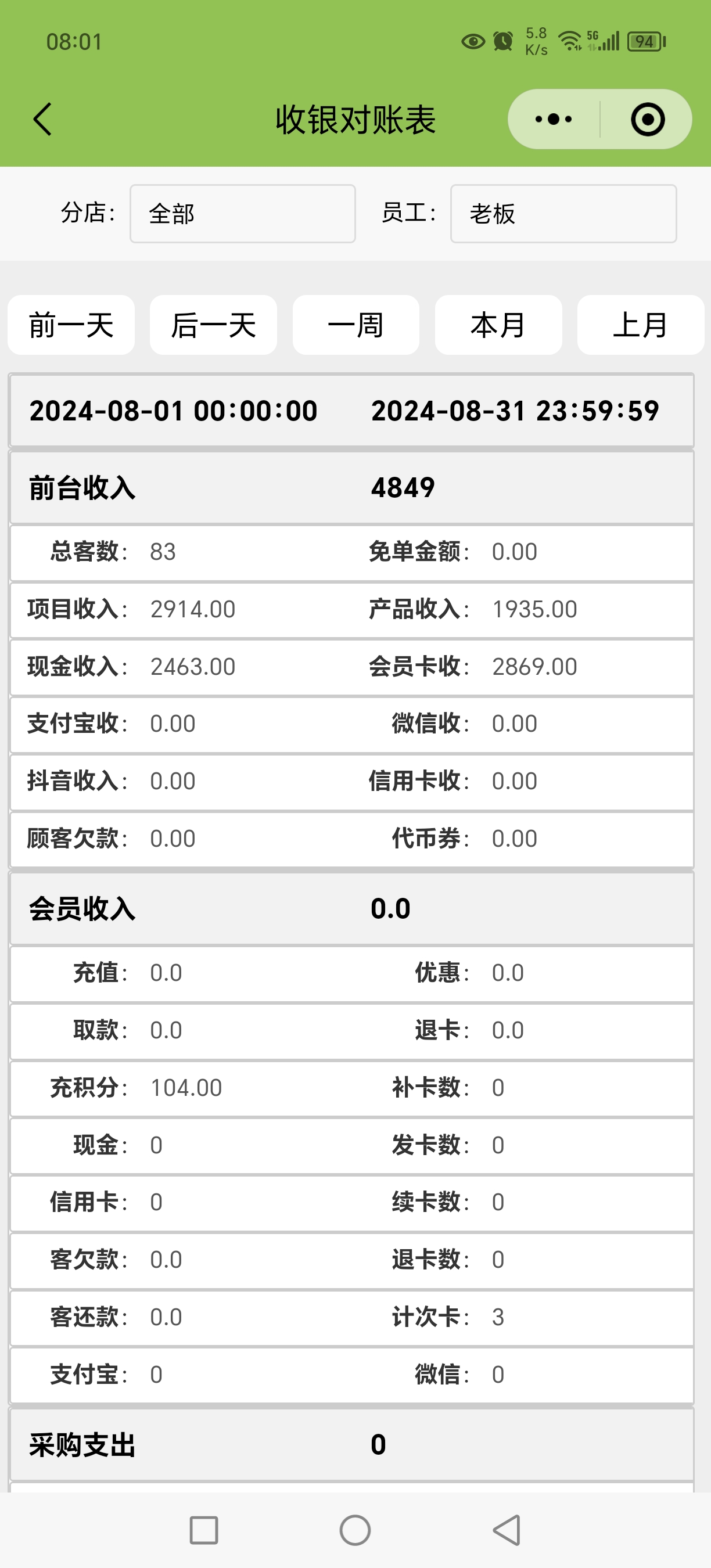 收银员对账